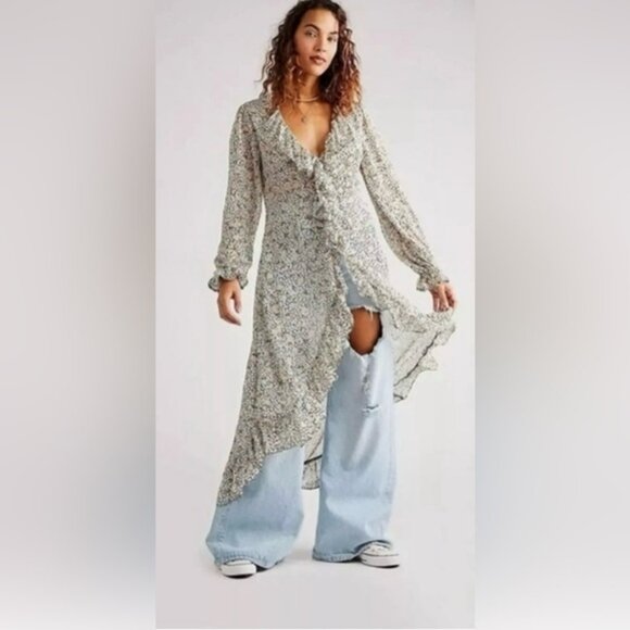 NWT Free People S Gigi Printed Maxi in Antique Combo New Floral Button Down $198 - Picture 6 of 10